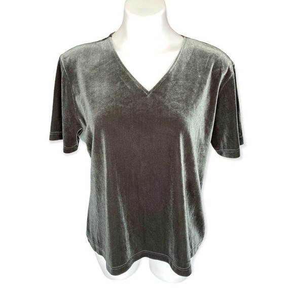 Vintage 90s Kathie Lee Collection Sage Green Velvet Blouse size XL - Picture 1 of 3